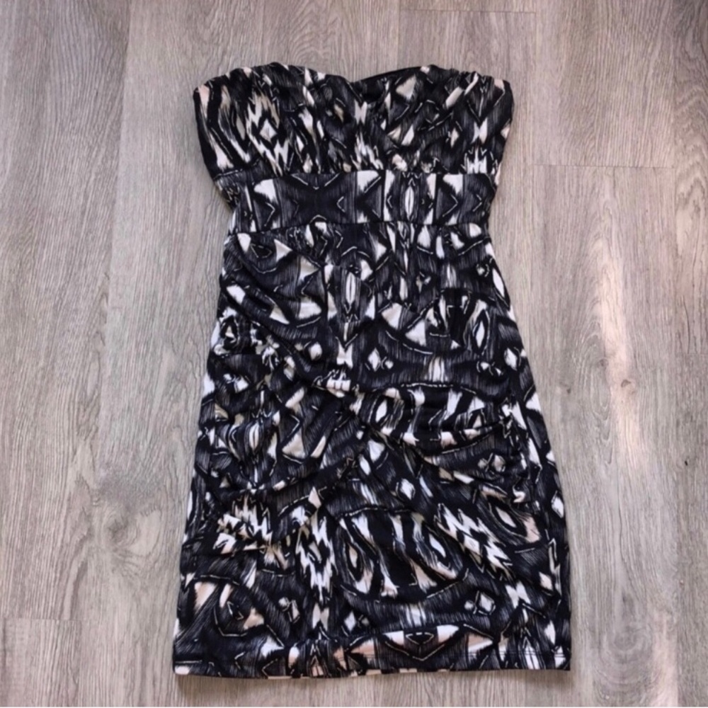 Black & white strapless mini dress